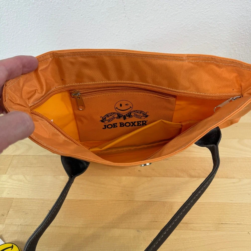 Joe Boxer Orange Nylon Tote Bag Smiley Face Winking Snap NWT Y2K Shoulder Bag